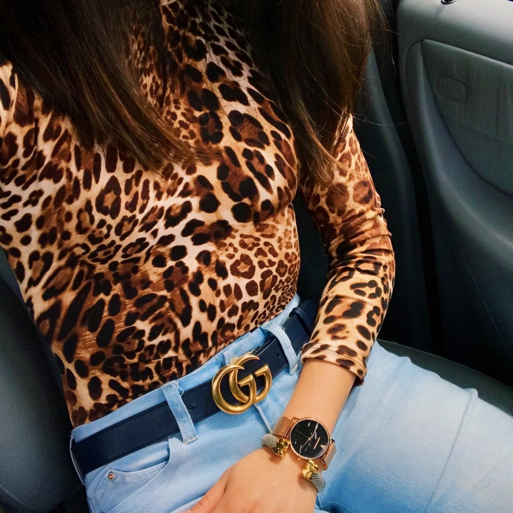 CHEETAH BODYSUIT CHARLOTTE RUSSE MOCK NECK